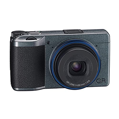 Image of Ricoh GR IIIx Urban Edition, Metallic Gray Body with Navy Blue Ring, Digital Compact Camera with 24MP APS-C Size CMOS Sensor, 40mmF2.8 GR Lens (in the 35mm Format) | 24.2MP Aps-C, 40mm F /2.8 Gr Lens, 3-Axis 4-Step Sr, Gr Engine 6, Metallic Gray Body with Navy-Blue Ring
