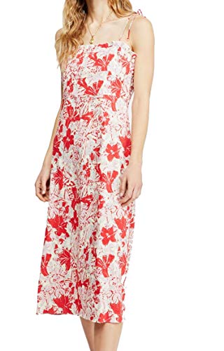 Robe midi en lin imprimée rouge pour célébrer la liberté de l'été