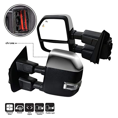 AERDM New Pair Towing Mirror Chrome Cap with Temperature Sensor Fit Ford Super Duty F-250 F-350 F-450 F-550 Pickup Truck 2017 2018 2019 with Blind Spot w Turn Signal and Auxiliary Lamp