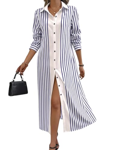 ebossy womens loose striped shirt dress contrast color bohemian summer casual long sleeve mid dress