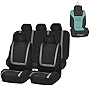 FH Group Car Seat Covers Unique Flat Cloth Full Set Automotive Seat Covers Front Set and Rear Solid Bench Gray Black Seat Covers w. Gift Universal Fit Interior Accessories for Cars Trucks and SUVs