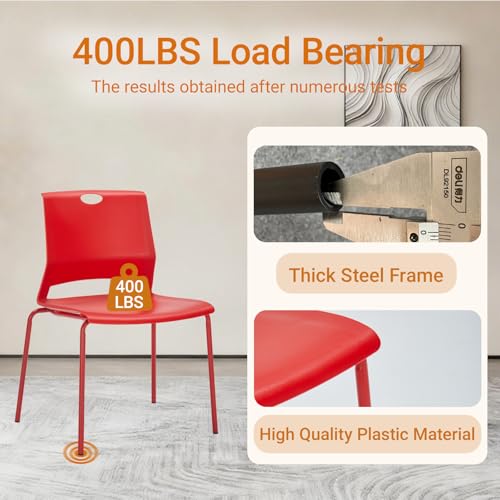 Image of Sidanli Stackable Office Chairs, Red Guest Chairs with Comfortable Streamline Seat, Stacking Chairs No Wheels for Conference Room, Set of 4
