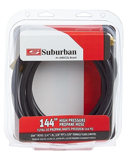 Image of Suburban LP-PT144HP 144 inch High Pressure Propane Hose, 1 /4 inch I.D. with 3 /8 inch FPT x 3 /8 inch Female Flare Swivel Nut for Safe Gas Transfer in RV