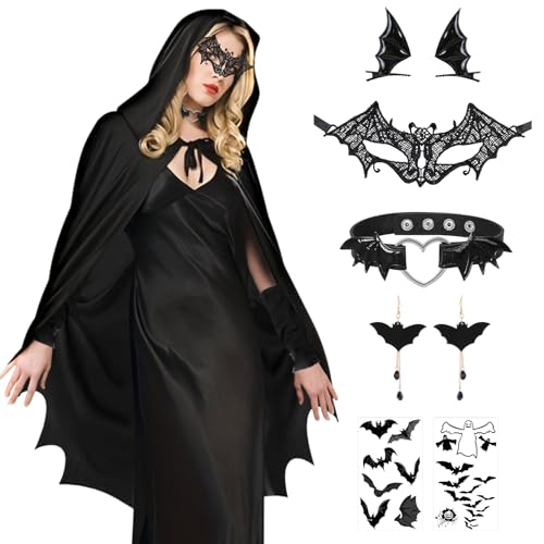 Pellinch Disfraz Murcielago Mujer Halloween, Disfrazs Vampiresa Adulto, Capa Vampiresa Mujers, Disfraz de Murciélagos Mujer, Juego de Capa de Murciélago Vampiro para Halloween carnaval Party