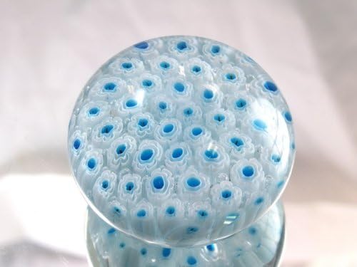 M Design Art Handcraft Light Blue Milk White Millefiori Art Glass Paperweight