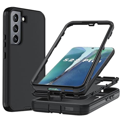 Ylzhe for Samsung Galaxy S22 Plus 5G Case,3 in 1 Protective Cases Samsung 22 Plus Phone Case,Shockproof TPU Hard PC Case [No Screen Protector] for Galaxy S22 Plus Phone Case Black