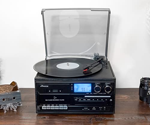Victor Cosmopolitan 8-In-1 Turntable Music Center With 3-Speed Record Player, Cd/Mp3/Cassette Player, Am/Fm Radio, Dual Bluetooth In & Out, Usb Playback & Record, & Built-In Stereo Speakers, Black #TOP7