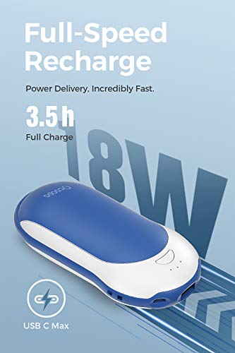 Ocoopa Quick Charge Hand Warmers, Power Delivery 10000 Mah Usb C Electric Hand Warmer Rechargeable Power Bank, 15Hrs Long Lasting, 3 Heat Levels, Perfect For Outdoors, Great Gift Women Men, Blue #TOP6