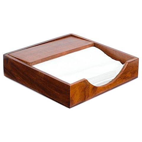 Rusticity® Wood Flat Paper Napkin Holder for Napkin and Tissues - Sleek Design | Handmade | (7x7x2 in) Cover