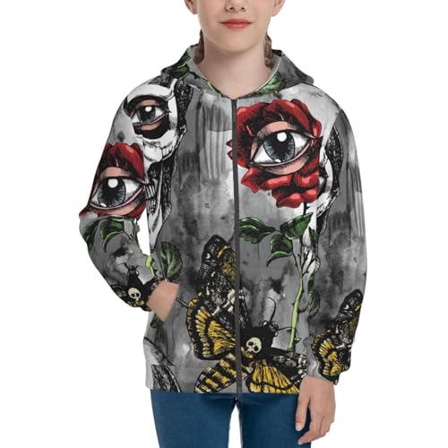Skulls Roses Kid Hoodies Boys Zip Up Sweatshirts Girls Pullover with Pocket3