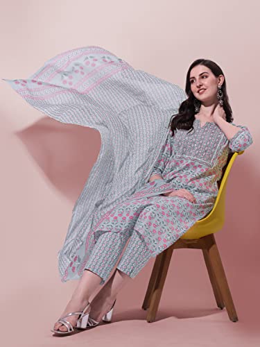 Image of MIRCHI FASHION Women's Straight Fit Pure Cotton Printed Kurta Set with Dupatta and Trouser