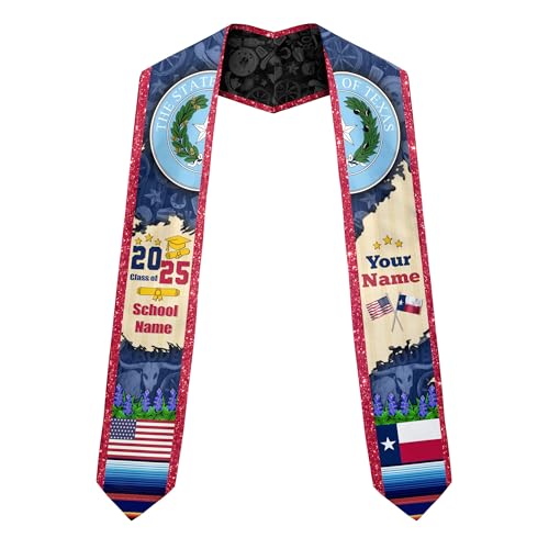 MonkeyVan Customize Texas Graduation Stole Texas Graduation Sash 2025 Texas Sash for Graduation Usa and Texas Flag for Graduation Tx2