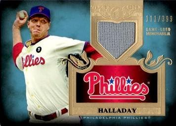 2011 Topps Tier One Relics #TSR10 Roy Halladay Game Worn Jersey Baseball Card - Only 399 made