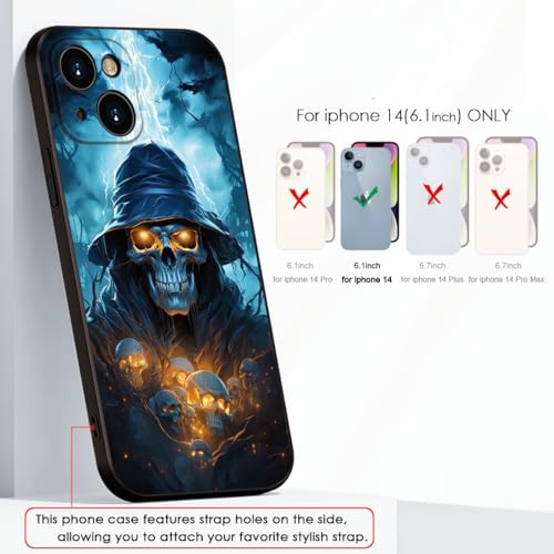 Printed with Skull for iPhone 14 case, Printed with a skeleton pattern bathed in lightning, the Silicone shockproof case makes your phone look cool and eye-catching(A1-skull-Death God Skeleton )