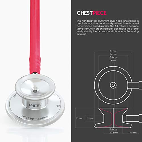 Image of MDF Instruments, Acoustica Lightweight Stethoscope for Doctors, Nurses, Students, Home Health Use, Adult, Dual Head, Raspberry Tube, Silver Chestpiece-Headset, MDF747XP23