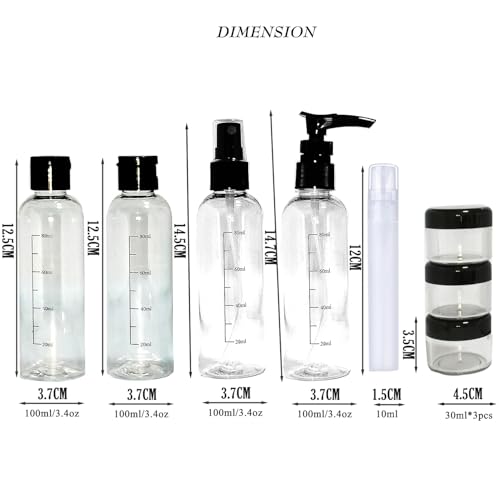 Clear Toiletry Bag with Travel Bottles 100ml Set,TSA Approved Travel Makeup Cosmetic Bag for Women Men Refillable Containers Travel Size Toiletries Bottles Kit for Liquids Shampoo Conditioner Lotion, - Image 3