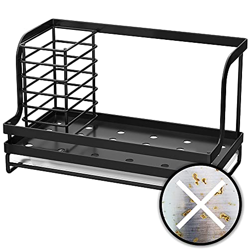 ODesign Sink Caddy,Kitchen sink Organizer Caddy Holder with Drain Pan Sponge Scrubber Brush Kitchen Caddy for Countertop Sponge Holder for Kitchen Sink,SUS304 Stainless Steel Rustproof - Black - Image 5