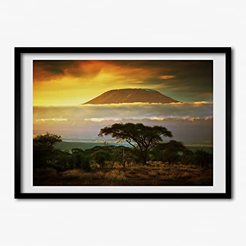 Affiche 70x50 cm grand format Kilimandjaro avec cadre photo bois MDF