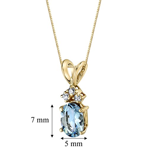 PEORA Solid 14K Yellow Gold Aquamarine and Diamonds Pendant for Women, Genuine Gemstone Solitaire, Oval Shape, 7x5mm, Blue Aquamarine Necklace, March Birthstone Necklace, w/Jewelry Box3