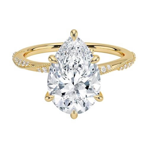 1 to 3 CT Pear Cut Moissanite Engagement Ring for Women Prong Set Hidden Halo Dainty Wedding Ring in 925 Sterling Silver or 10K 14K 18K Solid Gold Handmade Bridal Jewelry Gift Box