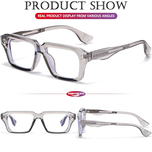 Image of AIEYEZO Fashion Square Blue Light Glasses for Men Women Retro Thick Frame Blue Light Blocking Computer Glasses