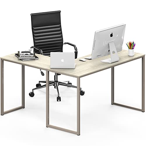 Image of SHW Mission 48 x 48 Inches L-Shape Home Office Computer Desk, Maple