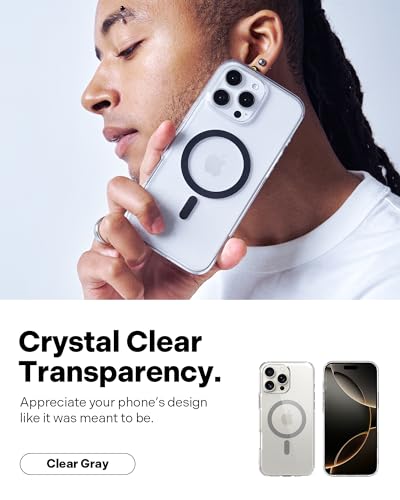 Image of CASEOLOGY by Spigen Capella Mag for iPhone 16 Pro Case [Ultra Clear] Magnetic Military Grade Drop Protection Side Grip Patterns Back Cover Case for iPhone 16 Pro (TPU and PC | Clear Gray)