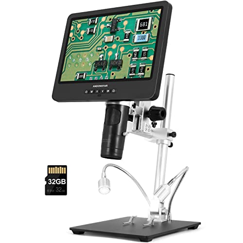 Image of Andonstar AD249SM 10.1 inch 2160P UHD HDMI Digital Microscope 2000X, 3 Lens Soldering Digital Microscope with Arm Boom Metal Stand for PCB SMD Electronics Repair, Biological Microscope Kit, 32G Card