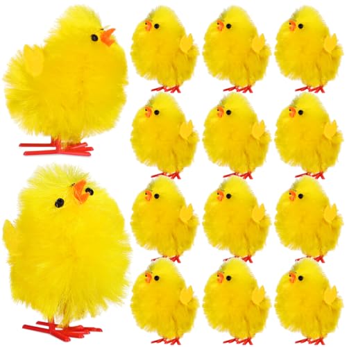 Amosfun 36 Mini Poussins de Pâques Jaunes 4 Cm, Décorations Duveteuses en Plastique Résistantes, Lot Festif pour Décoration Intérieure de Pâques,...