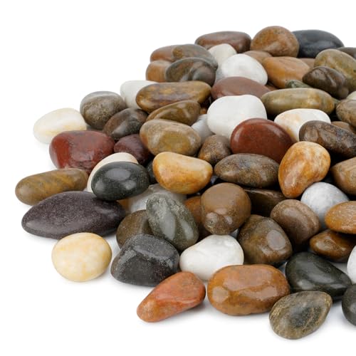 Mr. Fireglass Polished Pebbles, 3/8" Natural Decorative Mixed Color Stones Aquarium Gravel River Rocks for Potted Plants, Landscaping and Home Decor (5-lb Bag)