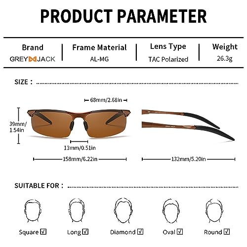 Image of grey jack Al-Mg Sports Polarized Sunglasses Classic Rectangle Half Frame Sun Glasses S8177