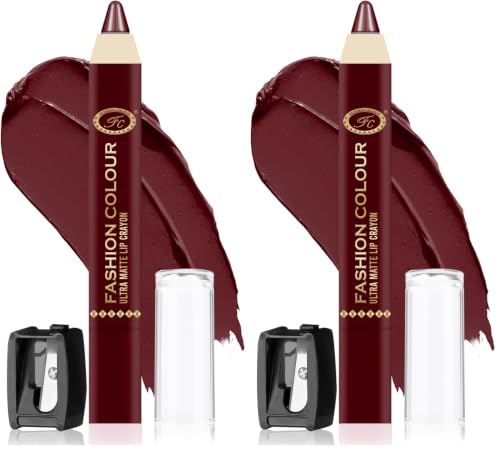Image of FASHION COLOUR Ultra Matte Lip Crayons With Free Sharpener | Smudge Proof And Waterproof | For Hydration And Moisturization | Long Lasting Lipwear with Matte Finish, Cruelty-free and Paraben-free - 2.5 gm(Marlot Wine)