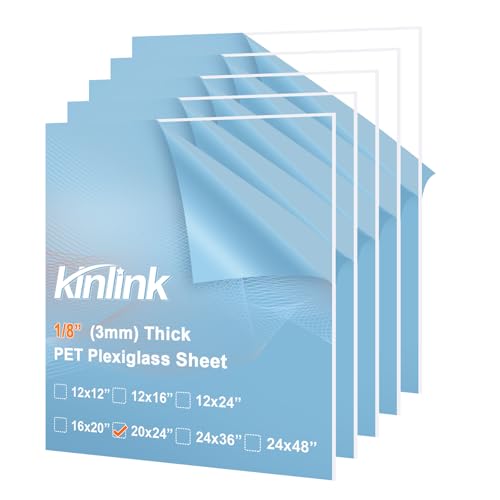 Image of KINLINK 20x24 Plexiglass Sheets 1 /8 inch Thick, 3mm Clear PET Plastic Sheet for DIY Project, Craft, Table top, Picture Frame, Acrylic Sign and Wedding Invitation 5 Pack