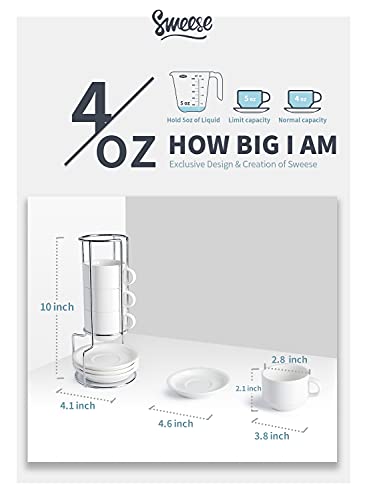 Sweese 4 Ounce Porcelain Stackable Espresso Cups With Saucers And Metal Stand Set Of 4, White - 405.401 #TOP1