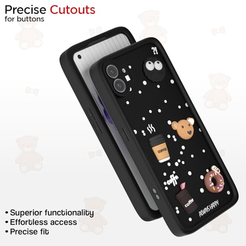Image of Outlouders Back Cover for Nothing Phone 1 | 3D Cartoon Bear Cute Fun Silicone Full Body Protection Bumper Case (Black)
