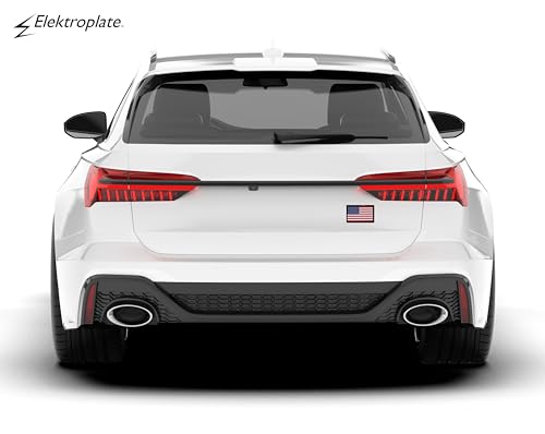 Image of Elektroplate U.S.A. Flag with Black Frame All Metal Chrome Emblem | SUV Size at 3.8 inch x 2.5 inch | Weatherproof