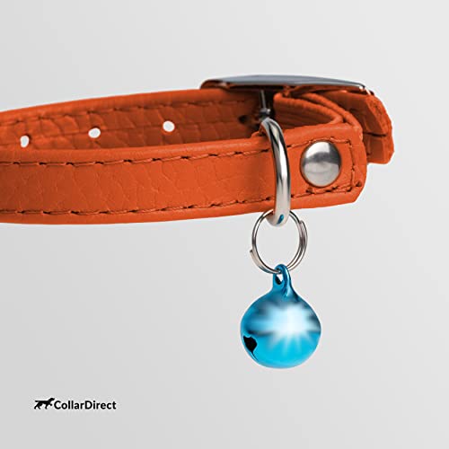 Image of CollarDirect Leather Cat Collar, Cat Safety Collar with Elastic Strap, Kitten Collar for Cat with Bell Black Blue Red Orange Lime Green (Neck Fit 6 inch-7 inch, Orange)