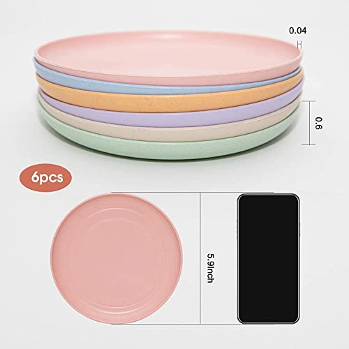 6 PACK 6 Inches Lightweight Mini Wheat Straw Plates Reusable Plate Set Dishwasher & Microwave Safe,Unbreakable Deep Dinner Plates, Plastic Plates Reusable,They are easy to clean BPA free