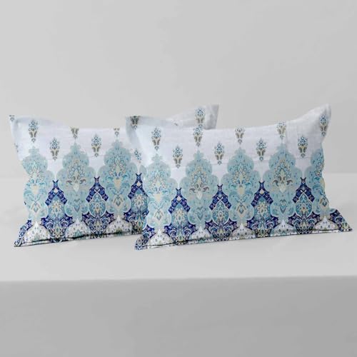 Image of Cloth Fusion Cotton Feel Pillow Covers Set of 2 with Envelope Closure (17X27 Inches, Ogee Blue)