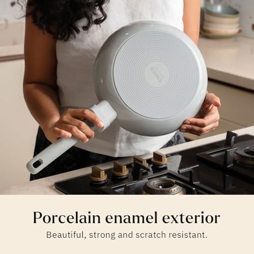 Image of Ember Cookware Arcilla Ceramic Frying Pan 24 cm | 5-Year Warranty | 75% Less Oil Usage | Lightweight, Non-Toxic Non-Stick Ceramic Frypan | Matching Handle- Gas Compatible | ISI Certified | Grey