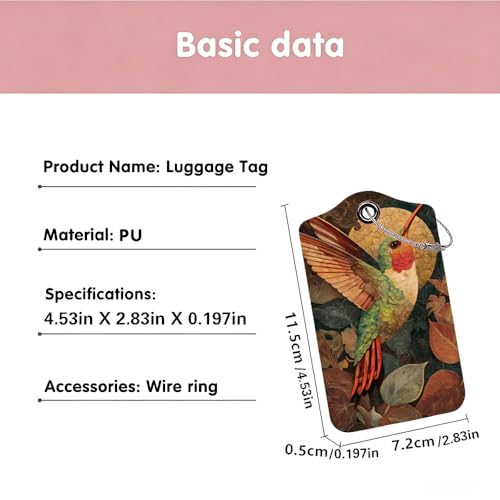 Image of Hummingbird Luggage Tags 2 Pack, PU Leather Privacy Flap