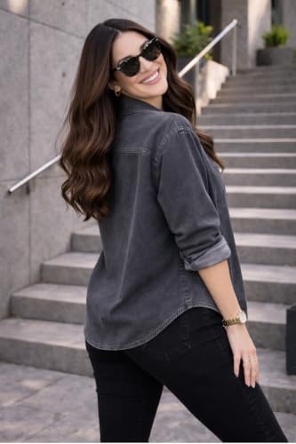 Image of FUNDAY FASHION Women Oversized Fit Solid Casual Denim Shirt