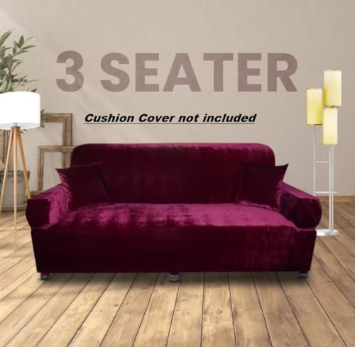 Image of Gurnoor Universal Triple Seater Sofa Cover Big Elasticity Cover for Couch 140 GSM Sofa Slipcover (Velvet-Wine, 185-230cm)