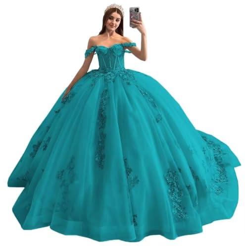 Off Shoulder Quinceanera Dresses with Sweep Train, Sweet 16 Dress Birthday Party Prom Ball Gown Wedding Dress