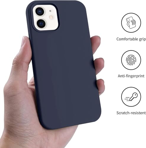 Image of Premium Liquid Silicone Case for iPhone 12 & 12 Pro - Slim Full Body Protective Back Cover with Soft Microfiber Lining, Anti-Slip Grip Scratch Resistant Phone Case(Navy Blue)