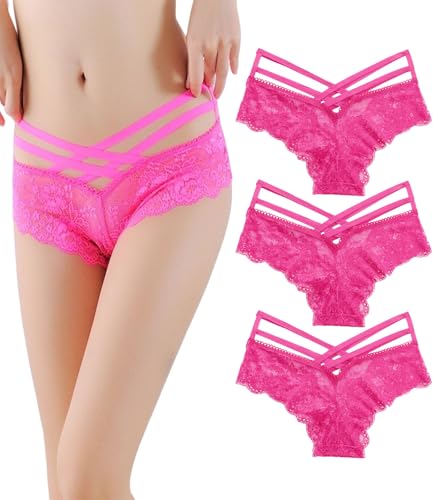 marysgift Women French Knickers Hipster Panties Brazilian Underwear Sexy Bikini Briefs Lace Boyshorts Multipack 3 Pack UK 6 8 1511-M Rose2