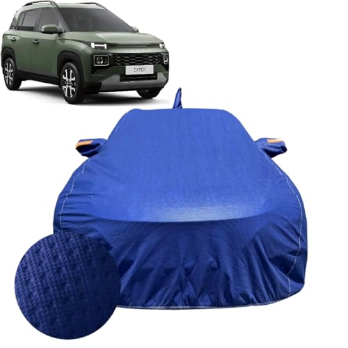 Image of Car Cover Compatible For Hyundai Exter (2023-2026)| 100% Waterproof Cover with Antenna & REFLECTIVE Mirror Pockets | Dustproof, Scratchproof, Heatproof Exter Car Cover|Soft Cotton Lining|BLUE