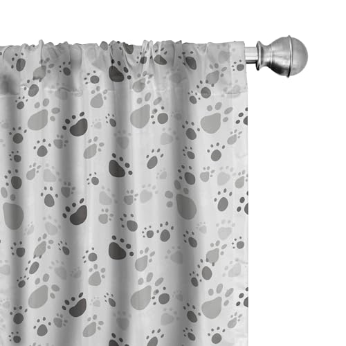 Lunarable Grey Curtains, Pattern with Random Footprints Paw Traces Pet Legs Friendly Cats and Dogs, Window Treatments 2 Panel Set for Living Room Bedroom, Pair of - 28