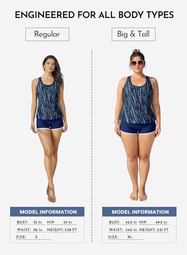 Image of Aleumdr Womens Athletic 3 Piece Tankini Swimsuits with Shorts Swim Tank Tops with Sports Bra and Boyshorts Bathing Suits