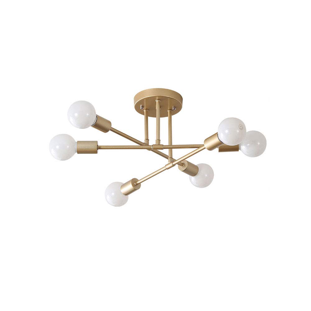 WEZXRLZNE Nordic Modern Long Rod Adjustable Sputnik Chandelier 6 E27 Base Indoor Semi Flush Mount Ceiling Creative Home Decoration Lighting Fixture for attic Laundry Room Bedroom(Gold)